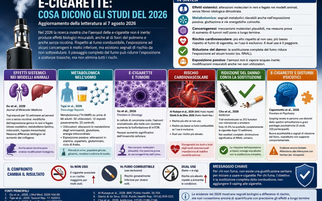 sigarette elettroniche, e-cigarette, vaping, nicotina, aerosol passivo, rischio cardiovascolare, cancerogenesi, metabolomica, stress ossidativo, riduzione del danno.