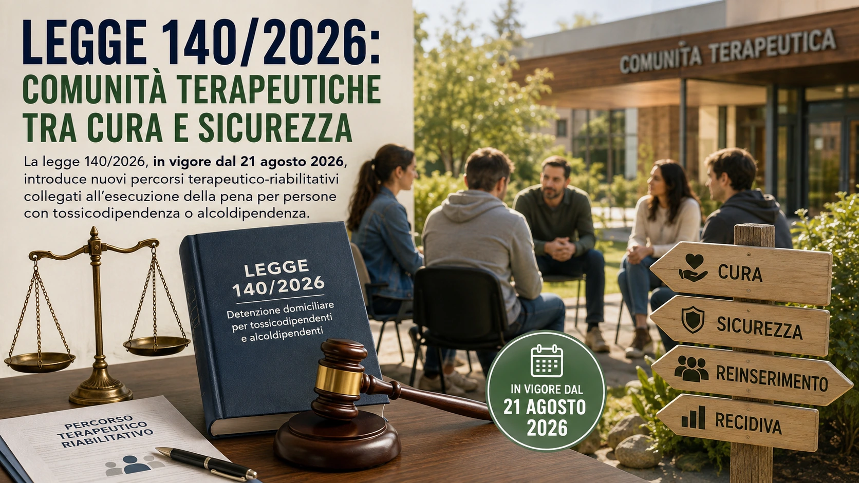 Percorso terapeutico in comunità per persone con dipendenza ammesse alla detenzione domiciliare prevista dalla legge 140/2026