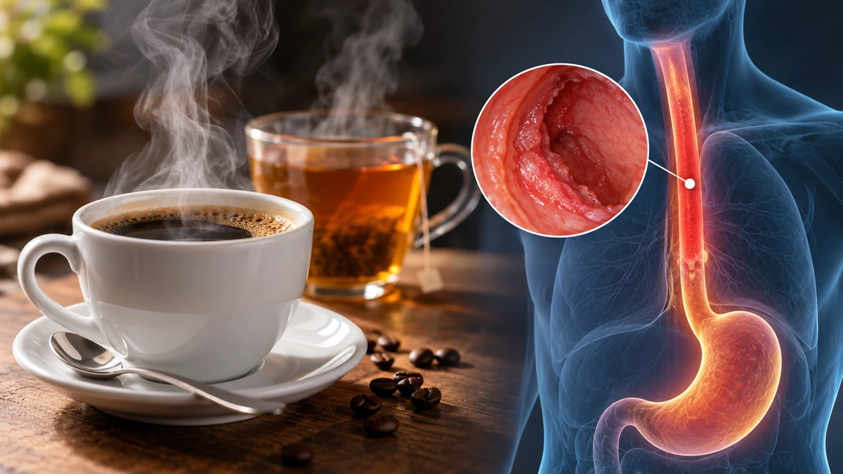 Tazza di caffè molto caldo con vapore, rappresentazione del possibile danno termico alla mucosa dell’esofago