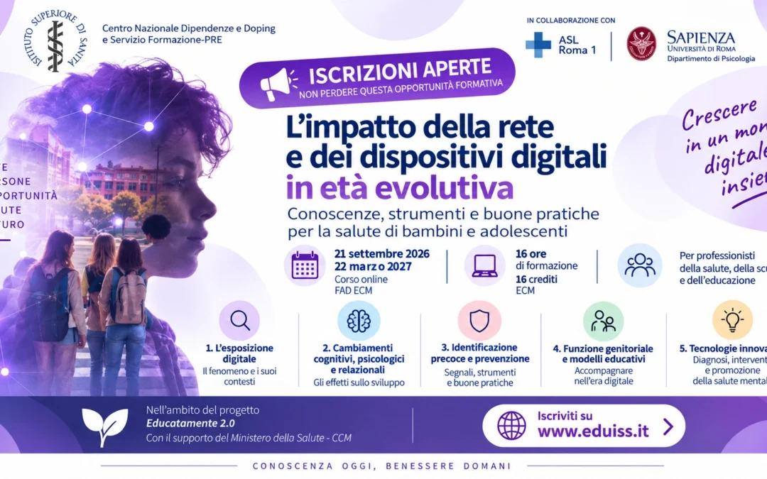 Iscrizioni aperte al corso FAD ISS sull'impatto della rete e dei dispositivi digitali in età evolutiva