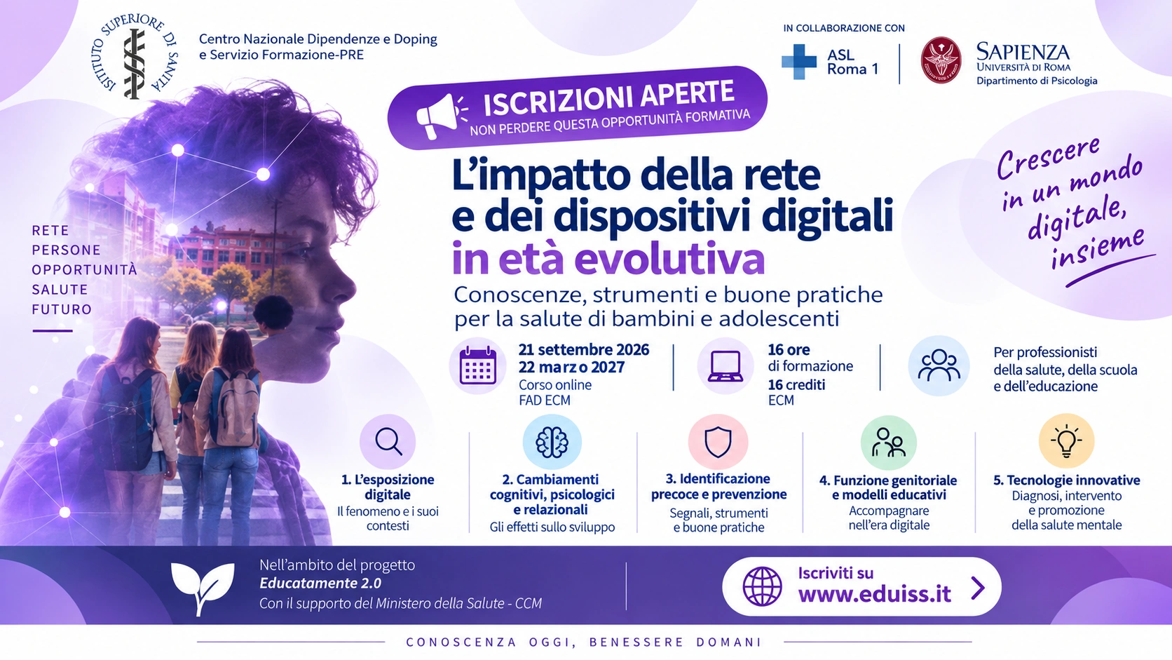 Iscrizioni aperte al corso FAD ISS sull'impatto della rete e dei dispositivi digitali in età evolutiva