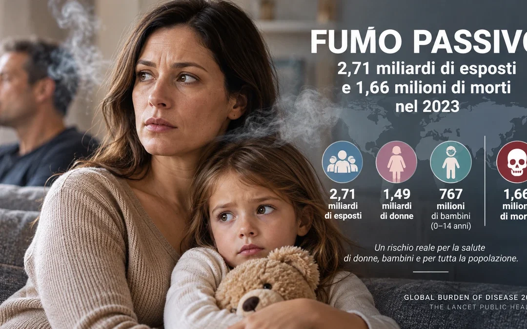 Donna e bambino esposti al fumo passivo in un ambiente domestico