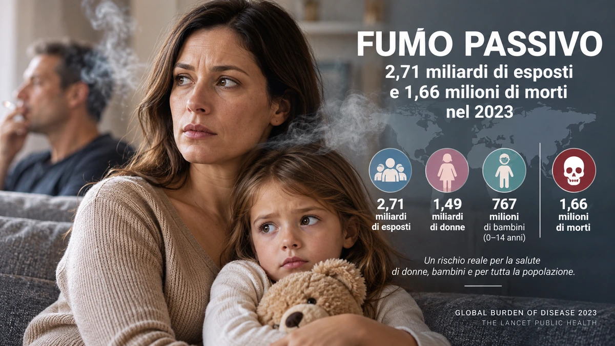 Donna e bambino esposti al fumo passivo in un ambiente domestico