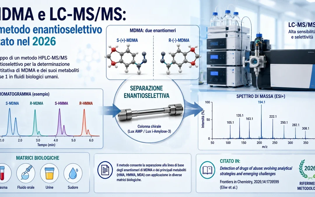 Analisi enantioselettiva di MDMA e metaboliti mediante cromatografia liquida LC-MS/MS