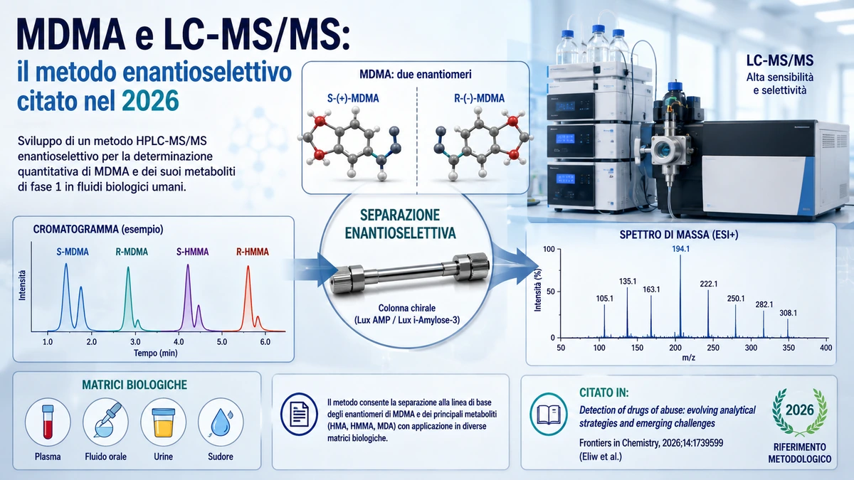 Analisi enantioselettiva di MDMA e metaboliti mediante cromatografia liquida LC-MS/MS