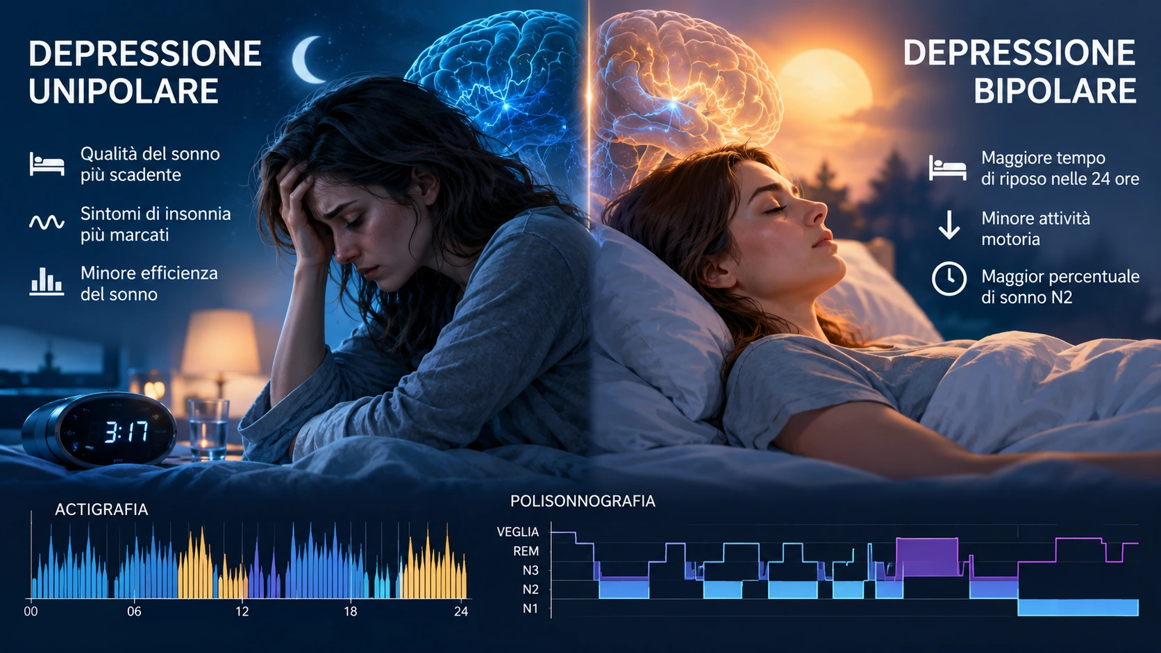 Profilo del sonno e ritmi circadiani studiati nella depressione unipolare e bipolare