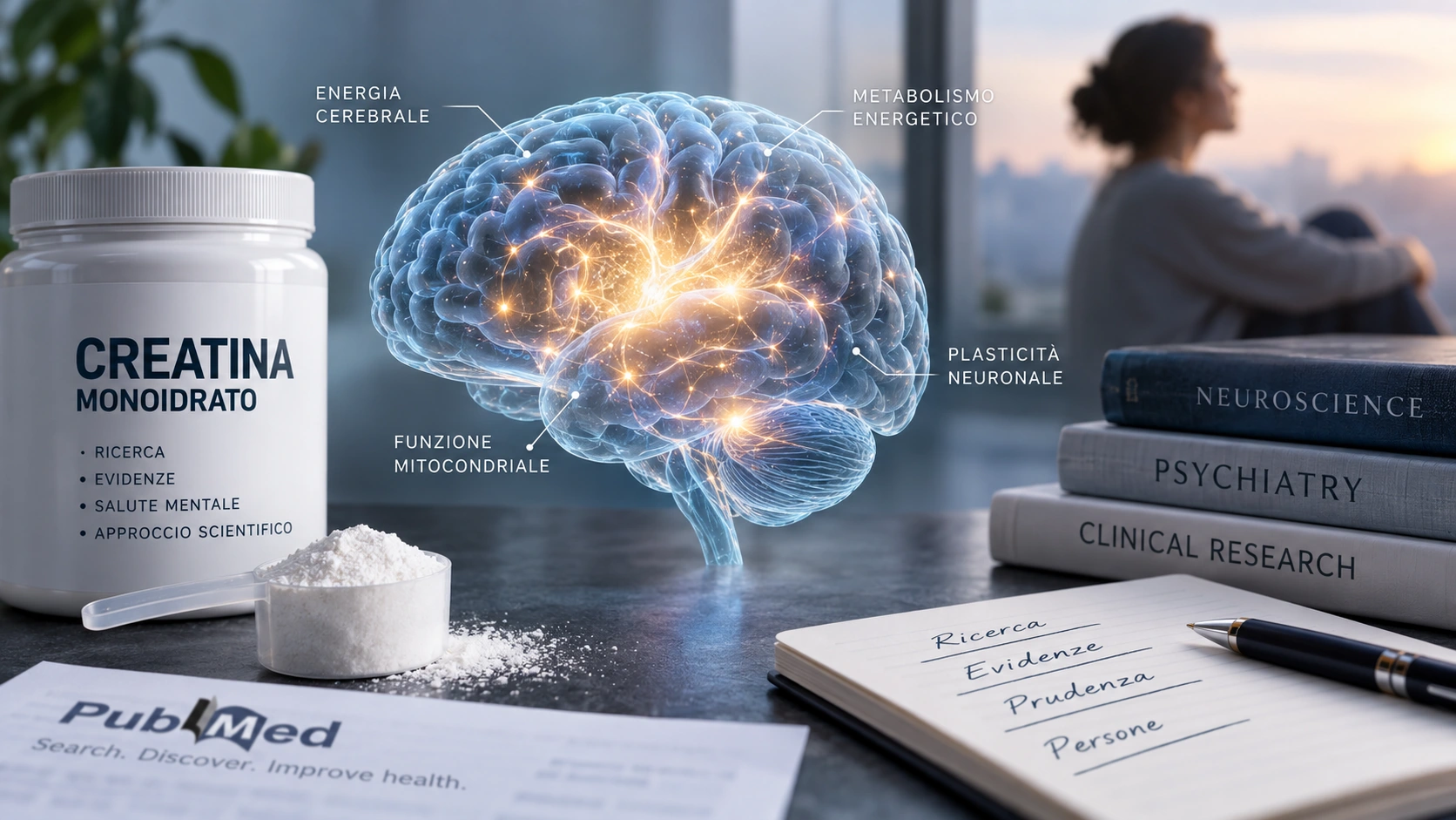 Rappresentazione del cervello e della bioenergetica studiata nella ricerca su creatina e depressione