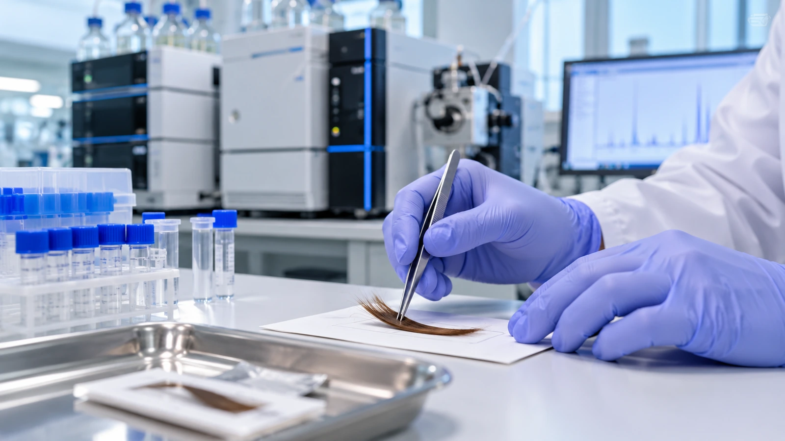 Preparazione di un campione di capelli in laboratorio per l’analisi tossicologica dell’EtG