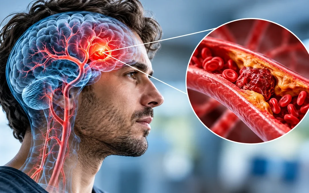 Giovane adulto con rappresentazione cerebrale e arteria cerebrale associata all’ictus ischemico
