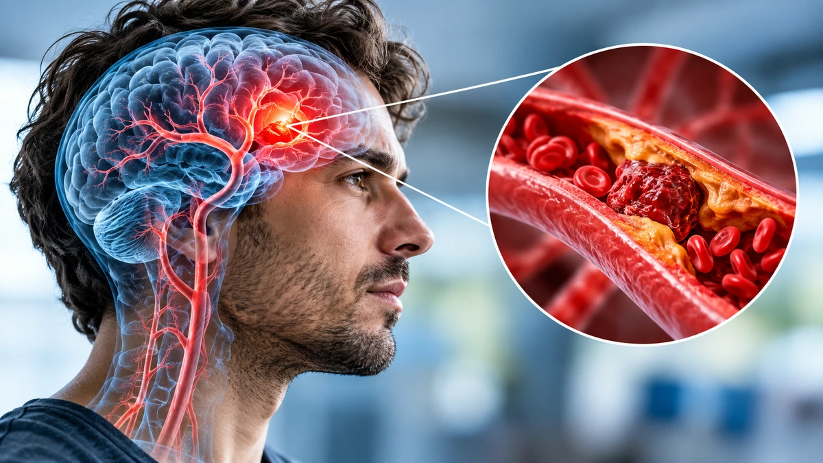 Giovane adulto con rappresentazione cerebrale e arteria cerebrale associata all’ictus ischemico