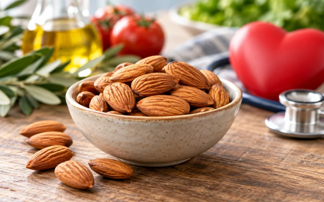 Porzione di mandorle al naturale per una dieta equilibrata e la salute cardiovascolare